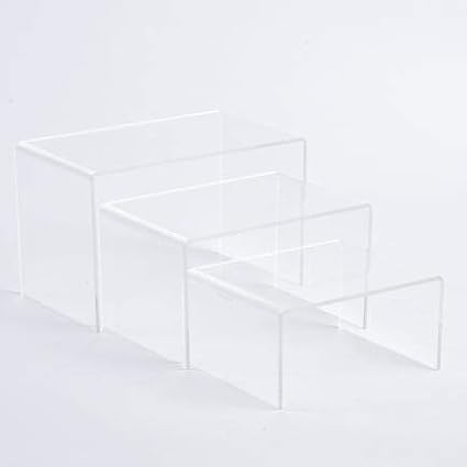 SSWBasics 4 inch Rectangular Nesting Clear Acrylic Display Risers - Acrylic Riser for Display - Clear Rectangular 4-Inch Acrylic Risers Display Stands - Set of 3 Nesting Acrylic Risers
