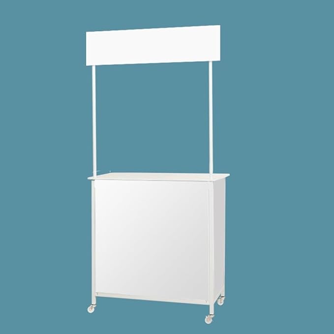 Folding Portable Promotion Counter Table - Pop Up Podium for Trade Shows, Events & Tastings, Commercial Display Booth Kiosk with Banner Stand(Size:80 * 40 * 180cm,Color:PVC Board)
