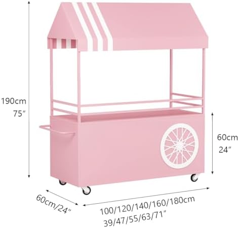 Portable Street Food Cart, Mobile Vendor Stall for Outdoor Markets, Creative Iron Food Truck, Commercial Vendor Cart for Events, Pink, 55in (L140cm)