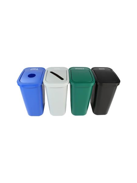 City Box 10 Gallon Four Bin Station for Trash and Recycling with Lids for Residential, Business, and Commercial Recycling - NYC Compliant (Four Bin Cans Paper Organics Waste)