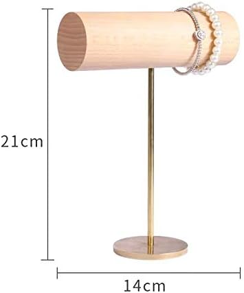 GemeShou Wood Bracelet Display Holder, White Jewelry watch organizer for selling, Retail Bangle Rack T Bar Stand Photo props【Beech Brass Bracelet Holder-High】