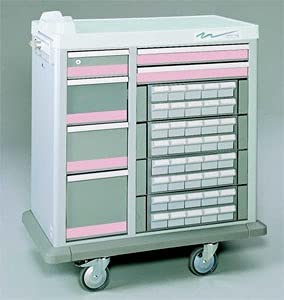 MSEC, 6 Drawer Full Sized 40 Bin Medication Cart, No Trim, Gray (Green Trim)