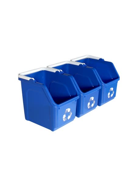 Multi Bin Recycling System with Six Stackable 6 Gallon Recycle Bins to Build Your Recycling Center for Offices, Kitchen, Garages, Businesses- (Blue, 6 Pack)
