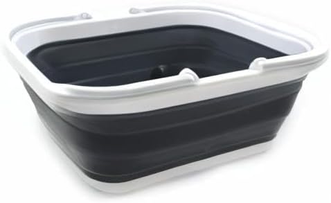 SAMMART 15.5L (4.1 Gallons) Collapsible Tub with Handle - Portable Outdoor Picnic Basket/Crate - Foldable Shopping Bag - Space Saving Storage Container (Black)