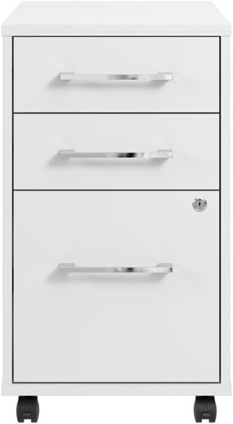 Bush Business Furniture Hustle 3 Drawer Rolling File Cabinet in White, Mobile Document Storage for Home and Professional Office