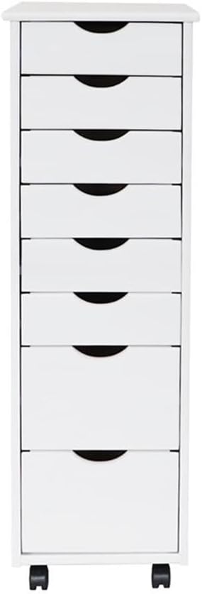Pemberly Row Modern Solid Wood 6+2 Drawers Roll Utility Cart in White