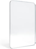 Brushed Nickel Bathroom Wall Mirror, Silver Metal Framed Large Rounded Corner Rectangle Mirror, Tempered Glass, Shatter Proof, Hangs Horizontally or Vertically (40" x 30", Silver)