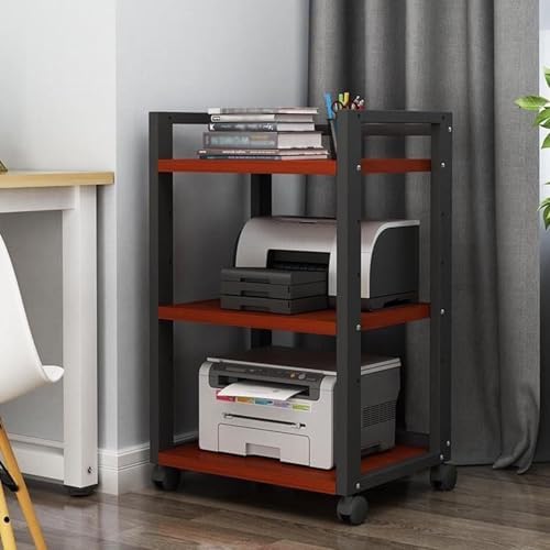 Adjustable 3-Tier Printer Stand, Heavy Duty Under Desk Cart with Storage Shelf, AV Media Stand for Home Office, White & Light Walnut, 4-Tier Organization Solution