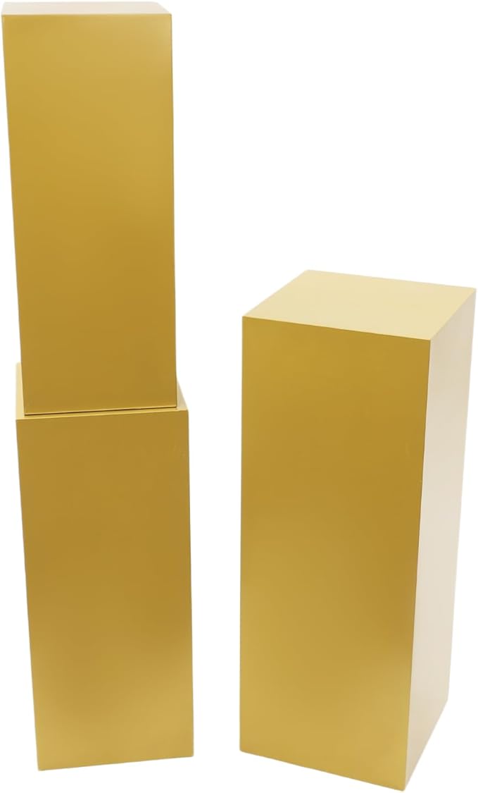 3Pcs Metal Pedestal Stand for Party, Large Gold Cake Stand, Pedestal Display Plinth Pillars for Wedding Ceremony Birthday Party Art Decor, Column Decorative Cube for Wedding Dessert Table Display