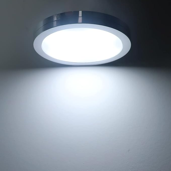 YGS-Tech LED Under Cabinet Lighting Kit, 1020 Lumens LED Puck Light, 5000K Daylight White, CRI90+, Touch Dimming, Silver Trim All Accessories Included, for Kitchen, Closet Lights, Safe Light, 3-Pack