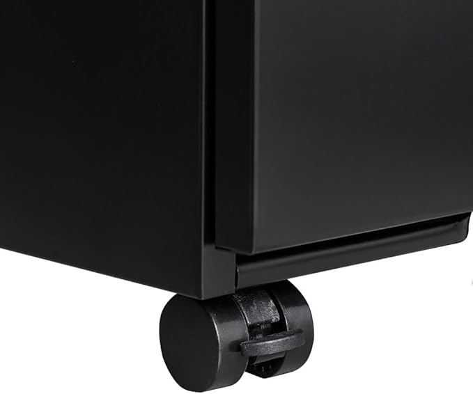 Lispin 3-Drawer Mobile Filing Cabinet with Lock, Office Storage Filing Cabinet of Legal/Letter Size, to be Installation Required (Black + Metal)
