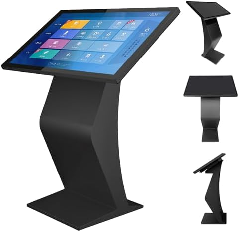 22" Touch Screen Digital Signage Kiosk, LCD Display with K-Style Stand for Mall Navigation, Self-Ordering & Advertising, Capacitive Touch Technology, Silver Finish