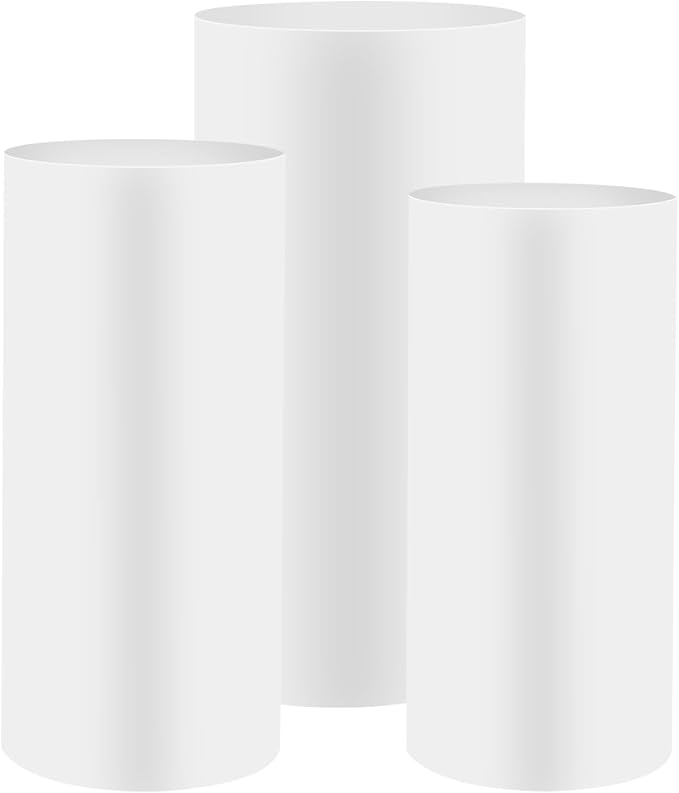 Cake Pedestal Stands for Party 3PCS Dessert Table Display Plinth Pillars White Round Cylinder Pedestal Stands for Wedding Sculpture Display Column Decoration Cube (3PCS-Cylinder-White)