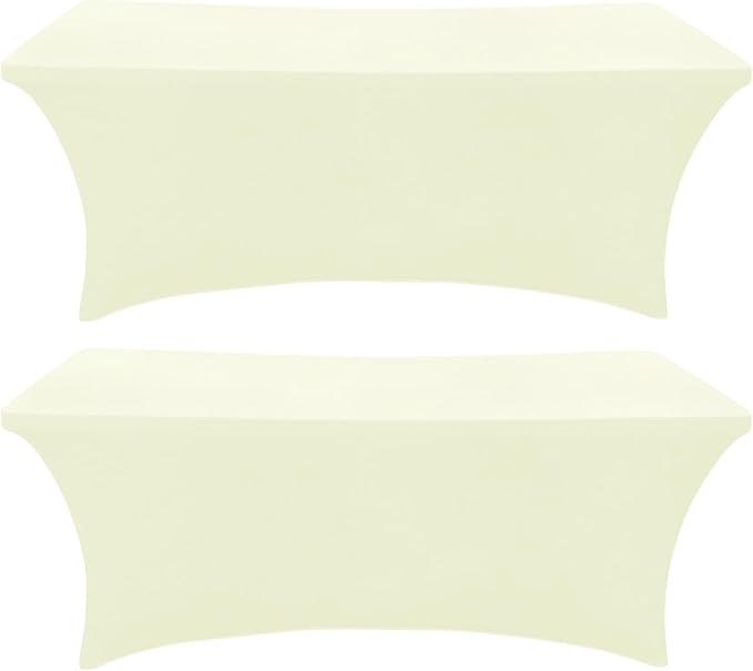 SEPARO 2 Pack 6 Ft Ivory Spandex Table Cover Fitted Rectangular Tablecloth Stretchable Fabric Table Cloth 6 ft Wrinkle-Free for Party Tradeshows Banquet Weddings Cocktail