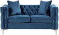 Pemberly Row Chesterfield Button Tufted Velvet Fabric Modern Loveseat-Blue