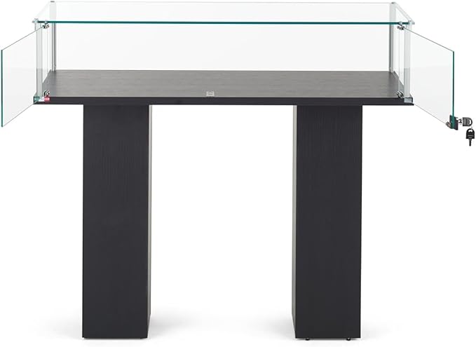 Free-Standing Tempered Glass Display Case, with 2 Pedestal Style Legs and Black Veneer