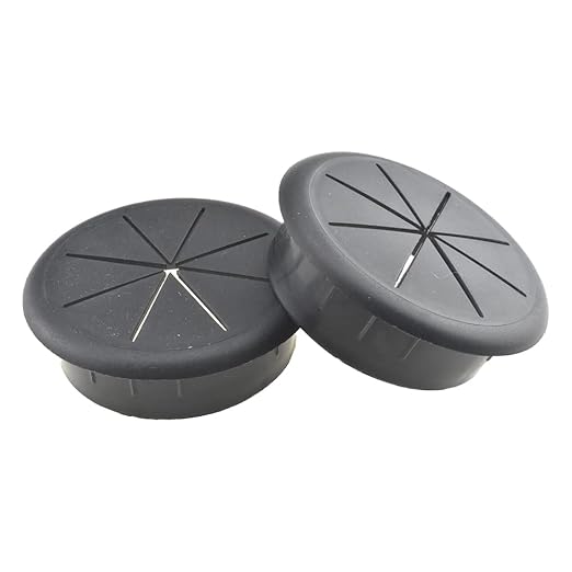 HAHIYO 2Pcs 2.4Inch/60mm Black ABS Plastic Eight-petaled Desk Grommet Wire Grommet Cable Management Cord Hole Cover Desk Wire Hole Insert Wire Organizer for Computer Office Home School Equipment