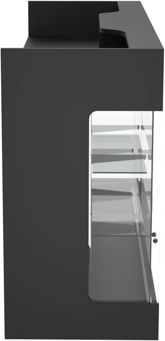72" W x 22" D x 42" H - Ledgetop Checkout Counter with Glass Showcase View Front, Black Wooden Cash Register Stand with Showcase,Retail Glass Display Cabinet Counter