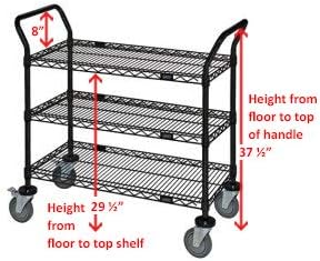 Omega 3 Tier Heavy Duty Rolling Utility Carts with Wheels and Handle Bar, NSF Certified 1200LBS, Commercial Serving Storage Cart for Warehouse Garage Kitchen, 21" Deep x 36" Wide x 39" High, Black