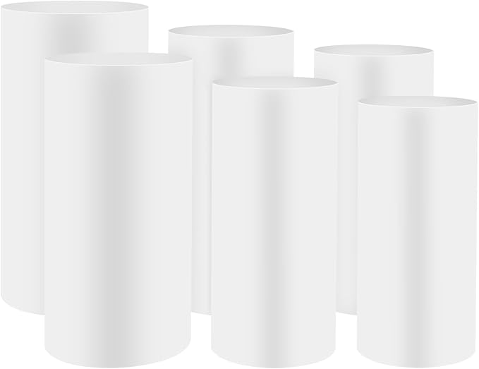 6Pcs Metal Pedestal Stand for Party, Large White Cake Stand, Pedestal Display Plinth Pillars for Wedding Ceremony Birthday Party Art Decor, Column Decorative Cube for Wedding Dessert Table Display