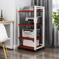 Adjustable 3-Tier Printer Stand, Heavy Duty Under Desk Cart with Storage, AV Media Shelf for Home Office, White & Light Walnut Finish, Space-Saving Solution
