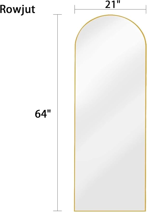 64"x21"Floor Mirror Arched Full Length Mirros, Mirror Floor Length Standing Hanging or Leaning/Large Full Body/Wall Mirror for Bedroom, Living Room, Aluminum Frame, Black