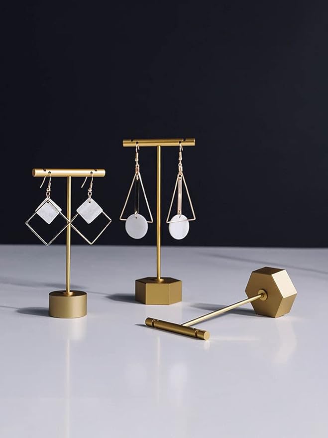 GISELA D 4Pcs Gold Metal Earring T Bar Stand Retail Display Holders for Show, Jewelry Online Stores Photography Display Props (Gold 4pcs)