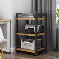 Adjustable 3-Tier Printer Stand, Heavy Duty Under Desk Cart with Storage Shelf, AV Media Stand for Home Office, White & Light Walnut Finish, Space-Saving Solution