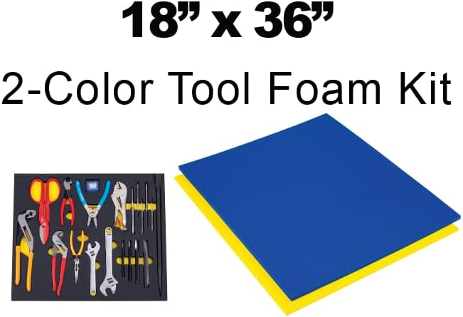 5S TOOL BOX SHADOW FOAM ORGANIZERS (2 COLOR) CUSTOM SIZE (18" x 36", Blue Top/Yellow Bottom)