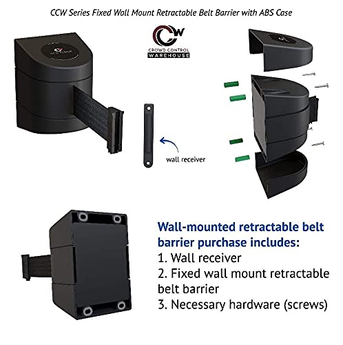 Crowd Control Warehouse - CCW Series WMB-230 Fixed Wall Mount Retractable Belt Barrier - 30 Foot, Black Belt with Black ABS Case