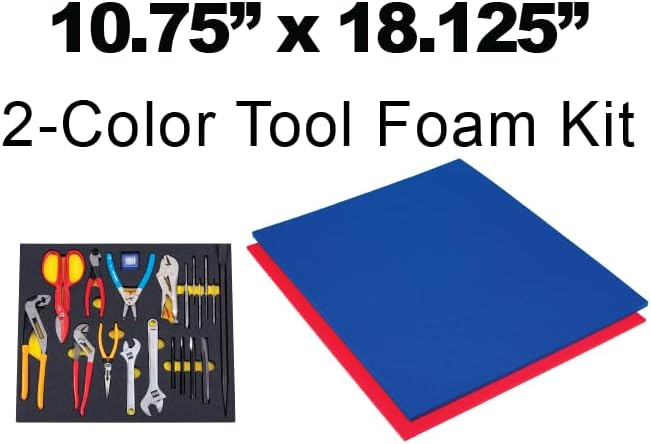 5S Tool Box Shadow Foam Organizers (2 Color) FITS Craftsman Waterloo and Husky Tool CHESTS (10.625" x 22.25", Blue Top/Red Bottom)