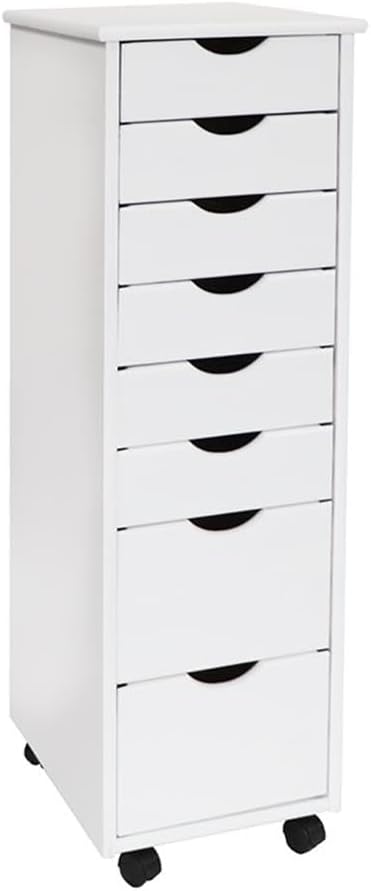 Pemberly Row Modern Solid Wood 6+2 Drawers Roll Utility Cart in White