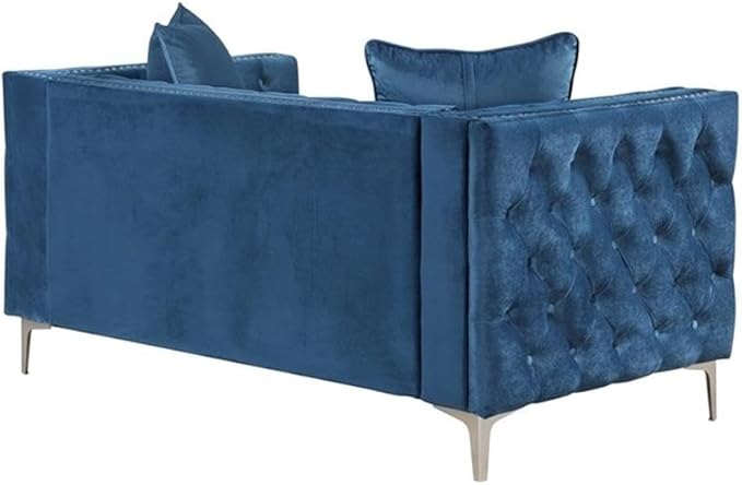 Pemberly Row Chesterfield Button Tufted Velvet Fabric Modern Loveseat-Blue