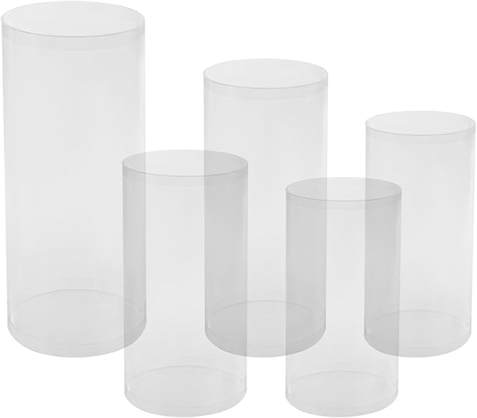 5PCS Clear Cylinder Pedestal Stands, Acrylic Transparent Round Pedestal Display Plinth Pillars, Acrylic Cylinder Round Display Plinth Cake Tables for Party, Flowers, Event Decoration
