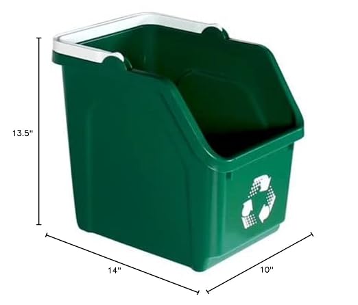 6 Gallon Stackable Recycling Bins Build Your Recycling Center for Homes, Garages, Offices Made of 100% Recycled Plastic and with Carrying Handle - (Green, 1 Pack)