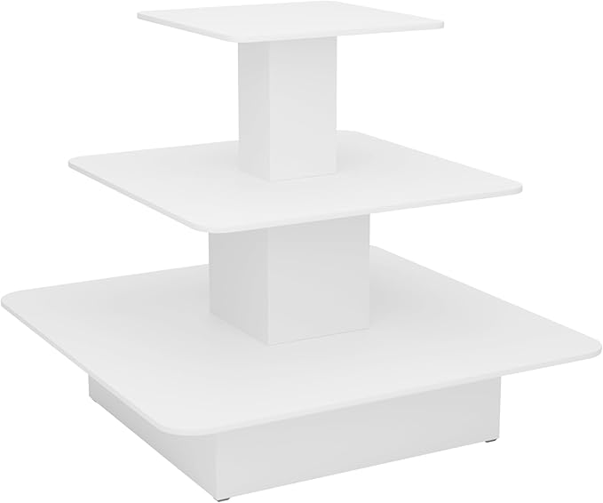 WISDOMFUR 3-Tier Square Retail Display Table – 48" x 48" x 42" White Merchandising Fixture with Multi-Level Shelving for Stores & Boutiques