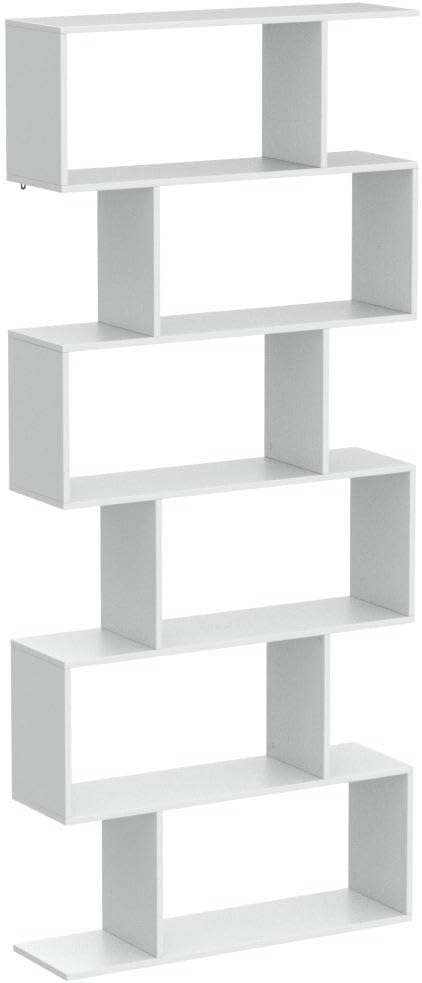 Tangkula 6 Tier S Shaped Bookshelf, 31.5''L x 9''W x 75''H, Wooden Bookcase and Bookshelves w/Anti-Toppling Device, Room Divider Display Shelves for Living Room, Home Decor, 6 Shelf Bookshelf