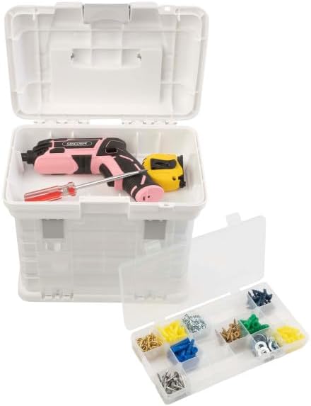 Portable Tool Box - Small Parts Organizer with Drawers and Customizable Compartments for Hardware, Fishing Tackle, Beads or Crafts by Stalwart (White)