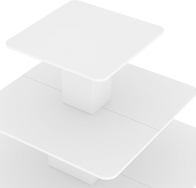 WISDOMFUR 3-Tier Square Retail Display Table – 48" x 48" x 42" White Merchandising Fixture with Multi-Level Shelving for Stores & Boutiques
