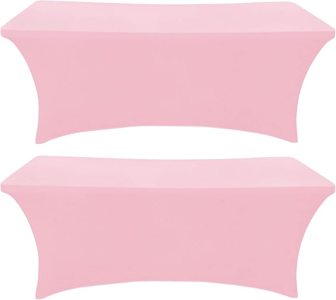 SEPARO 2Pack,6FT Pink Spandex Table Cover Fitted Rectangular Tablecloth Stretchable Tablecloth 6 ft Wrinkle-Free for Party Tradeshows Banquet Weddings Cocktail, 2 Pcs