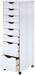 Pemberly Row Modern Solid Wood 6+2 Drawers Roll Utility Cart in White