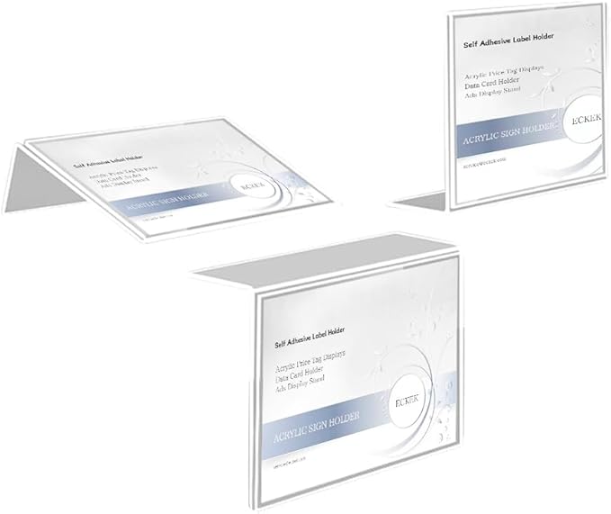 Self Adhesive Label Holder Acrylic Price Tag Displays Sign Holder L-Shape Table Top Sign Stand 10 Pack (100*70mm/3.94*2.76inches)