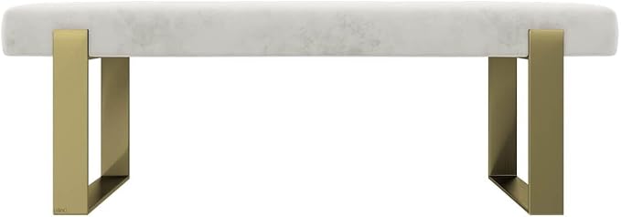 VANT Upholstered Bed Bench - Velvet Ivory - Burnished Brass - Contemporary Modern, Bedroom Bench Seat, Hallway, or Entryway