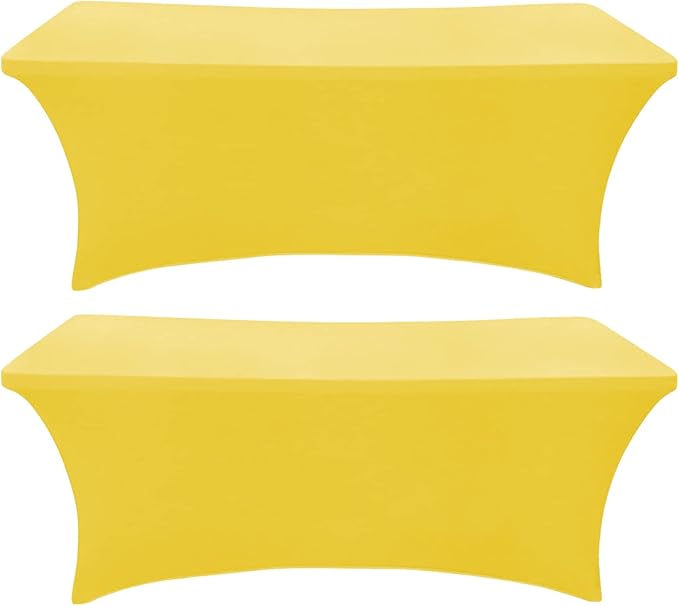 SEPARO 2 Pack 6 Ft Yellow Table Cover Fitted Rectangular Tablecloth Stretchable Fabric Table Cloth 6 ft Wrinkle-Free for Party Tradeshows Banquet Weddings Cocktail