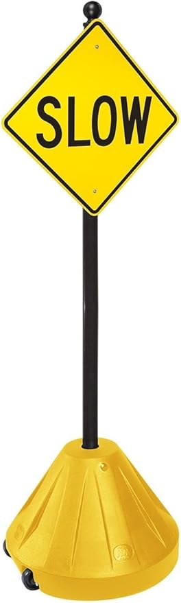 Tip-n-Roll Portable Pole 2 Sign Holder | 18"w x 12"h Wheeled Base | Yellow Base | 48”h Pole (PP2-YLO)