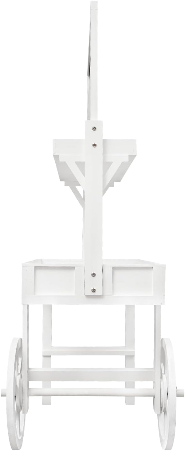 Flower Display Stand with Blackboard, 2 Tier Flower Cart Display Rack, Plant Holder Display with Decoration Wheels, Heavy Duty Moving Flower Rack for Patio Garden Living Room Florist(White)