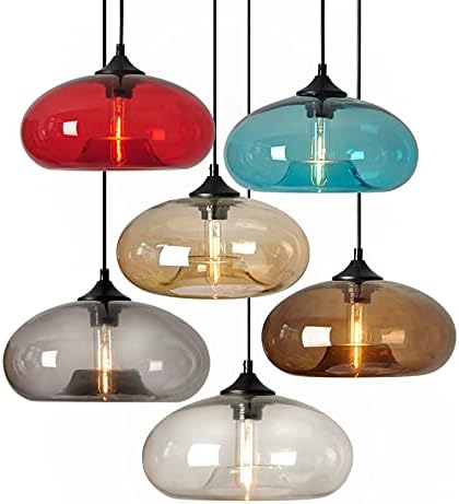 Industrial Shape of Onion Vintage Chandelier E27 Pendant Light Ceiling Lamp Colorful Glass Cage (Light Blue)