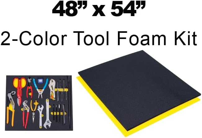 5S TOOL BOX SHADOW FOAM ORGANIZERS (2 COLOR) CUSTOM SIZE ROLL (48" x 54", Black Top/Yellow Bottom)
