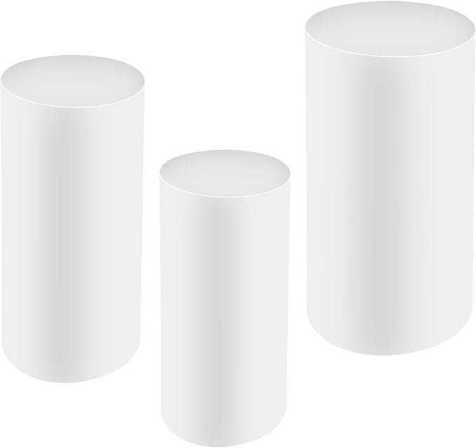 Cake Pedestal Stands for Party 3PCS Dessert Table Display Plinth Pillars White Round Cylinder Pedestal Stands for Wedding Sculpture Display Column Decoration Cube (3PCS-Cylinder-White)