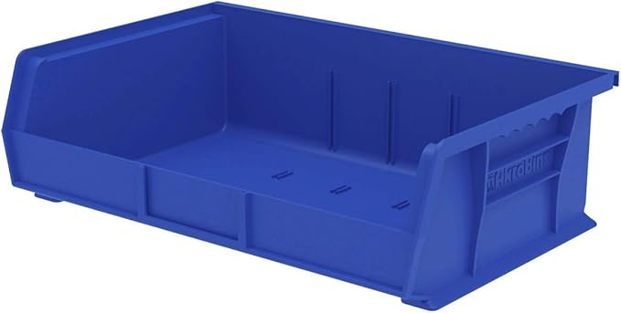 Akro-Mils 30255 AkroBins Plastic Storage Bins, Space-Saving Stackable Bins for Garage, Pantry, Craft Organization, 11-" x 16-" x 5-", Blue, 6-Pack